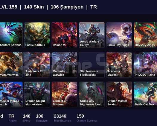 TR / 155 LVL + 140 SKİN + UNRANKED !!