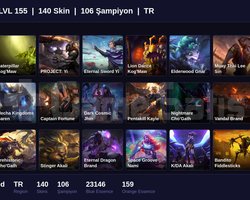 TR / 155 LVL + 140 SKİN + UNRANKED !!