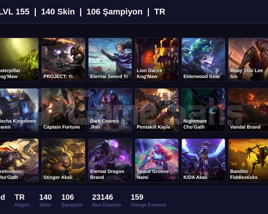 TR / 155 LVL + 140 SKİN + UNRANKED !!