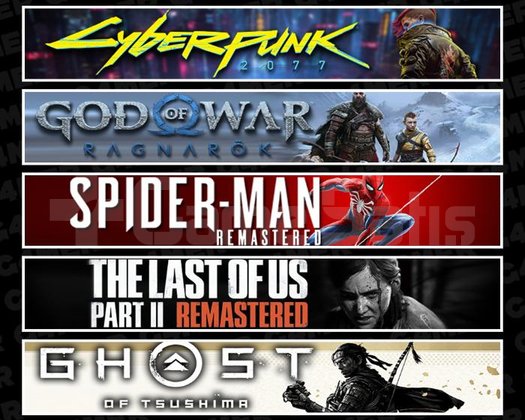 Cyberpunk +Ragnarök +Spider 1 +TLOU2 +Tsushima