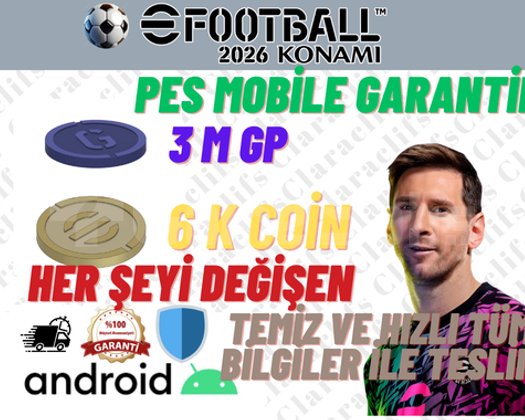 EFOOTBALL ANDROID 6K COIN + 3M GP TERTEMİZ