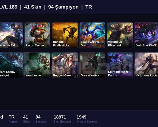 TR / 189 LVL + 41 SKİN + UNRANKED !!