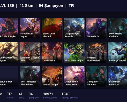 TR / 189 LVL + 41 SKİN + UNRANKED !!