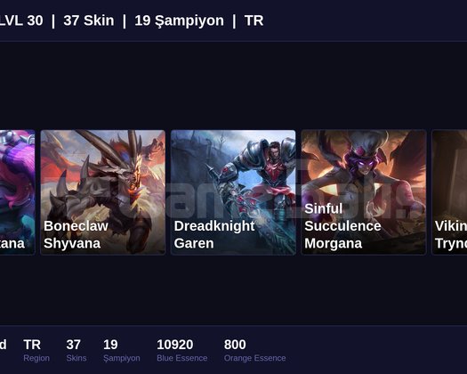 TR / 30 LVL + 5 SKİN + UNRANKED !!