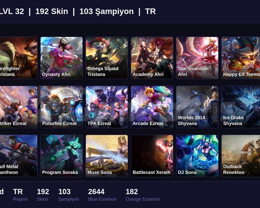 TR / 32 LVL + 192 SKİN + UNRANKED + FRESH !!