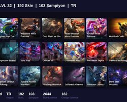 TR / 32 LVL + 192 SKİN + UNRANKED + FRESH !!