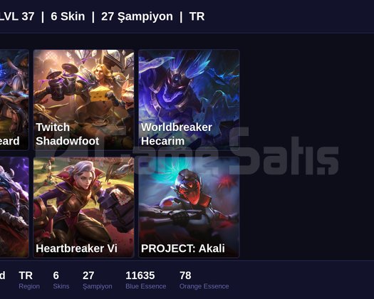 TR / 37 LVL + 6 SKİN + GOLD MMR !!