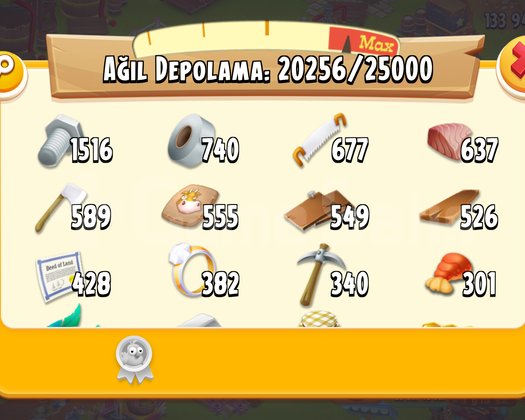 193 level 25.000 agil 10700 ambar 133 milyon altin