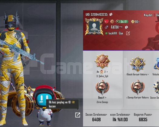 Satılık Pubg hesabını x suit 1 buz m4 6 seviye