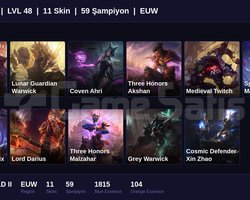 EUW / 48 LVL + 11 SKİN + EMERALD II !!