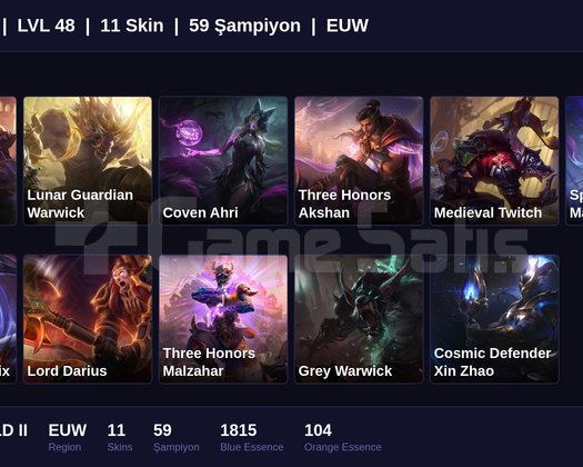 EUW / 48 LVL + 11 SKİN + EMERALD II !!