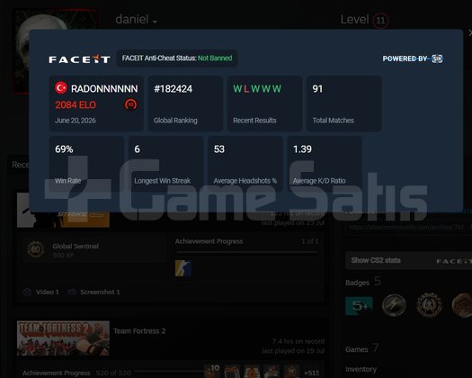 FACEIT 10 LEVEL | MAINLIK CS2 HESAP | PRIME