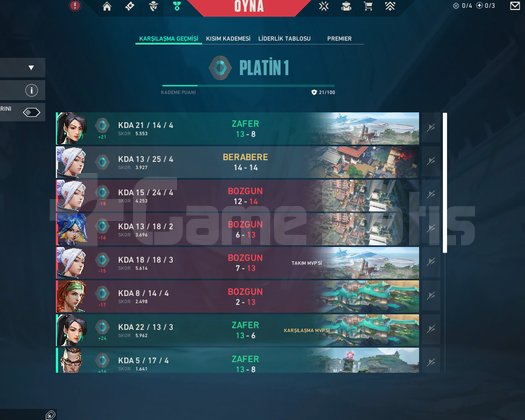 DOLU HESAP PLAT 1 TR SERVER CHAMPIONS SETLERI