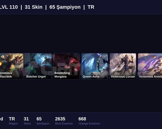 TR / 110 LVL + 31 SKİN + UNRANKED !!