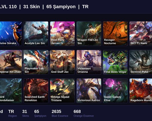 TR / 110 LVL + 31 SKİN + UNRANKED !!
