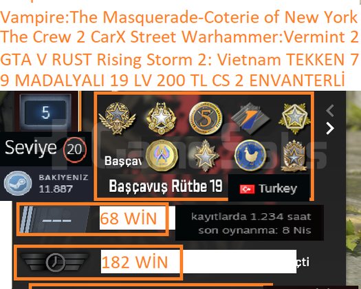 9 MADALYALI 19 LV 200 TL GTA V RUST TEKKEN 7 The C