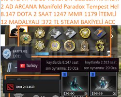 12 MADALYALI 372 TL STEAM BAKİYELİ 8.146 DOTA 2 SA