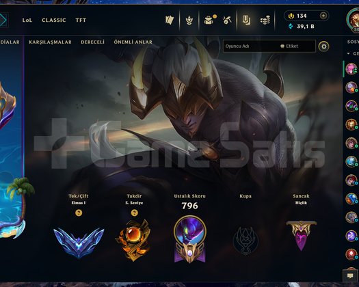 TR Elmas 1 LOL Hesabı 233 Şampiyon 365 Kostüm