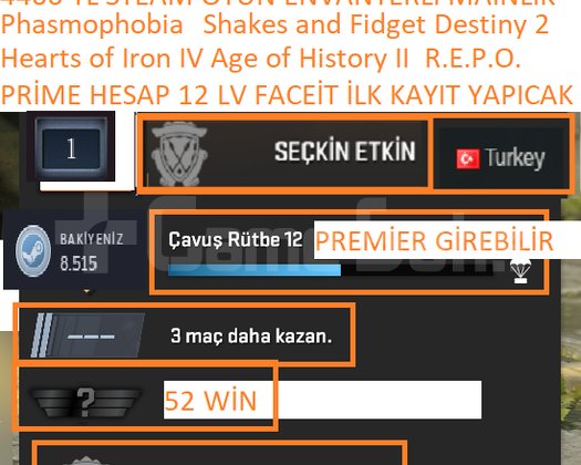 PRİME HESAP 12 LV FACEİT Hearts of Iron IV Age of