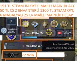 6 MADALYALI 25 LV 151 TL STEAM BAKİYELİ 1300 TL ST