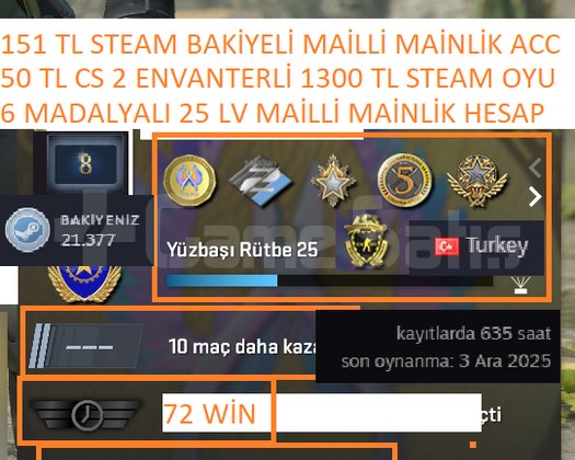 6 MADALYALI 25 LV 151 TL STEAM BAKİYELİ 1300 TL ST