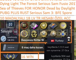 10 MADALYALI 18 LV TR HESABI RUST PUBG PLUS FOR HO