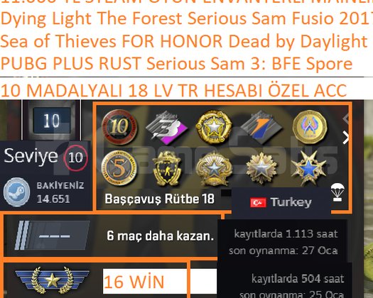 TR HESABI RUST PUBG PLUS FOR HONOR Dying Light 11.