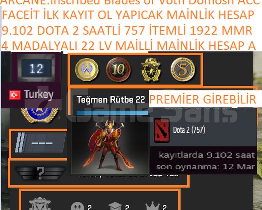 9.102 SAATLİ DOTA 2 757 AD İTM 1922 MMR FACEİT MAİ
