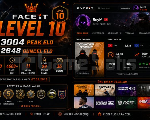 FACEIT LVL 10 | 2600+ ELO | 4000 MAÇ | 4600+ SAAT