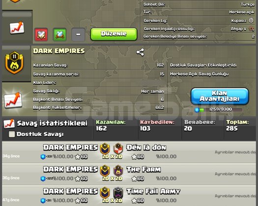 11 LVL DARK EMPIRES ŞAMPİYON 3 LİGLİ 15 SERİLİ