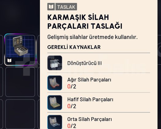 KARMAŞIK SİLAH PARÇALARI TASLAĞI