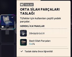 ORTA SİLAH PARÇALARI TASLAĞI