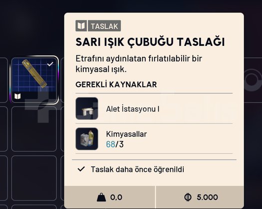 SARI IŞIK ÇUBUĞU TASLAĞI