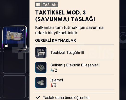 TAKTİKSEL MOD. 3 SAVUNMA TASLAĞI