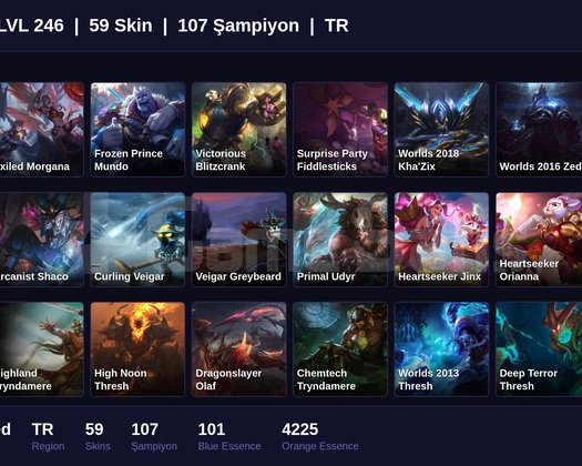 TR / 246 LVL + 59 SKİN + UNRANKED !!