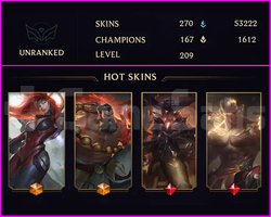 UNRANKED - 209 LVL - 270 SKIN - MAİL TESLİM -TEMİZ