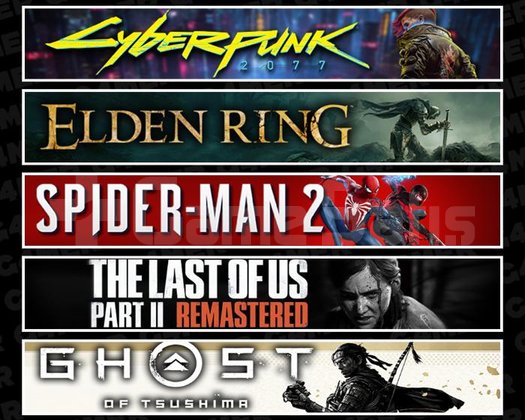 Cyberpunk +Elden +Spider 2 +TLOU2 +Tsushima