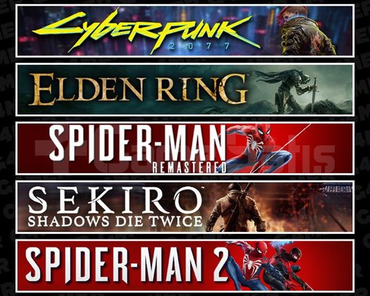 Cyberpunk +Elden +Spider 1 +Sekiro +Spider 2
