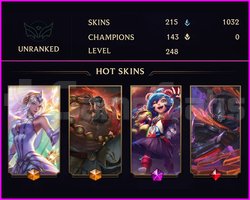 UNRANKED - 248 LVL - 215 SKIN - MAİL TESLİM -TEMİZ