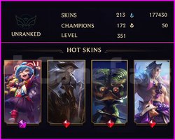 UNRANKED - 351 LVL - 213 SKIN - MAİL TESLİM -TEMİZ