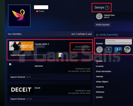TR HESAP+FACEİT+ 4 MADALYA 88 WİN 317 SAAT SEÇKİN