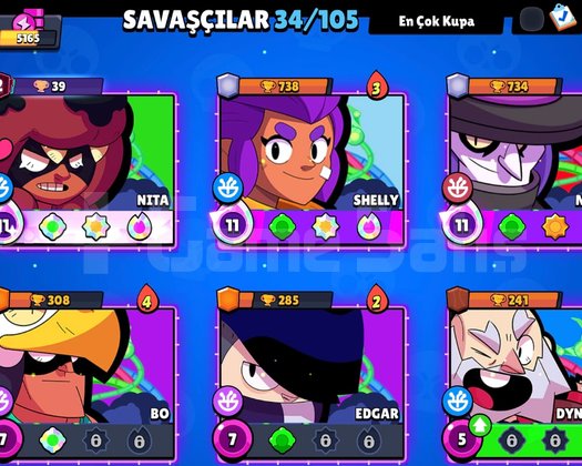 BRawl Stars 5165 kupa +2000 Nita karakterli