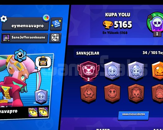 BRawl Stars 5165 kupa +2000 Nita karakterli