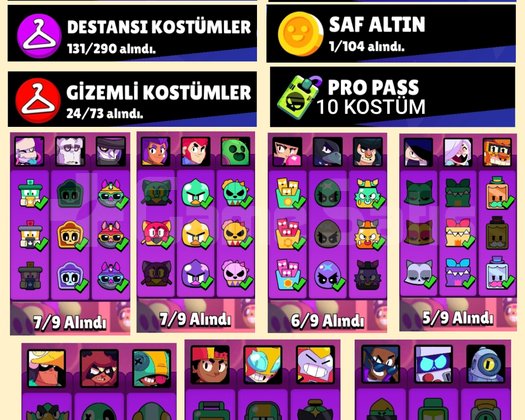 130K 390 KOSTÜM 105 KARAKTERLİ YÜKSEK KUPALI HESAP