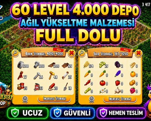 60 LEVEL 4000 DEPO FULL AĞIL DOLU HESAP