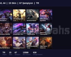 TR / 44 LVL + 15 SKİN + GOLD IV !!