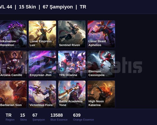 TR / 44 LVL + 15 SKİN + GOLD IV !!