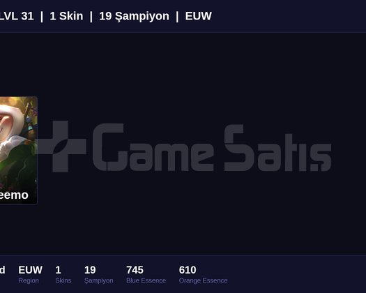 EUW / 31 LVL + 1 SKİN + UNRANKED + FRESH !!