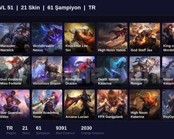 TR / 51 LVL + 21 SKİN + GOLD IV !!