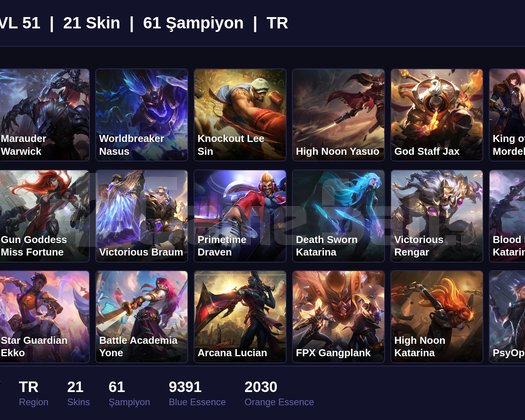 TR / 51 LVL + 21 SKİN + GOLD IV !!